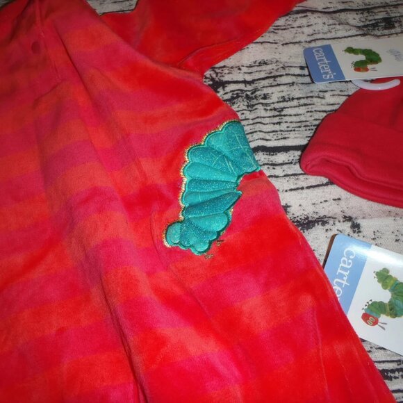 Carters Eric Carle 3-6 Month Velour Romper Hat Rattle Outfit Caterpillar NWT - Picture 4 of 6